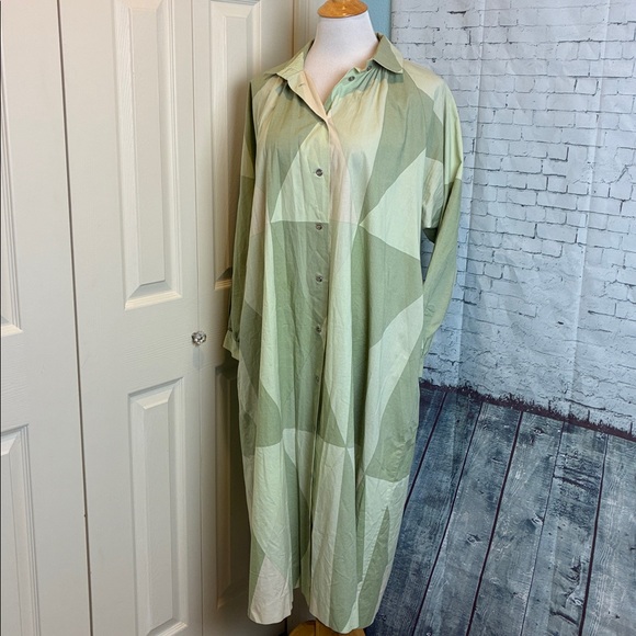 MARIMEKKO Aikansa Paaryna Finland Square Shirt Dress dusty green blocks Vintage - Picture 15 of 15
